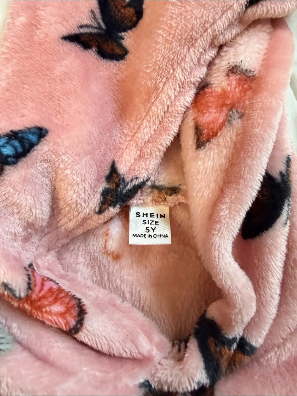 SHEIN Pink Plush Butterfly Hooded Jogger Set